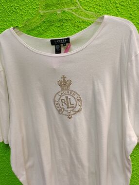 Lauren Ralph Lauren White Short-Sleeve Top with Embellished Crest
